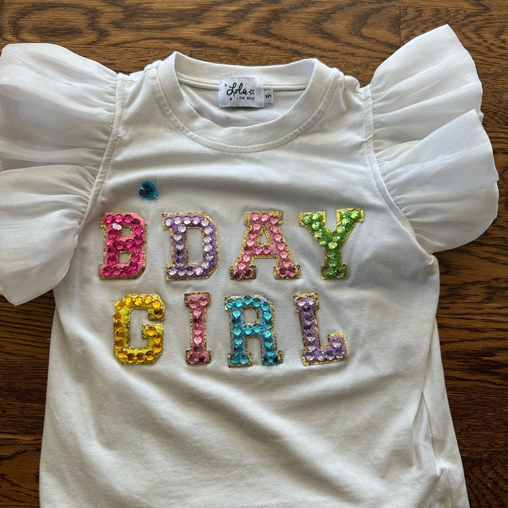 White BDAY GIRL T-Shirt with Puffy Sleeves